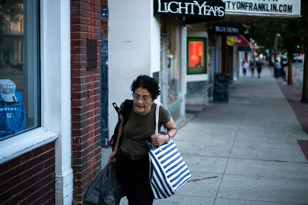 woman with large bag in store